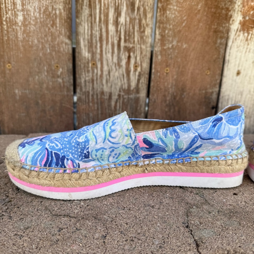 Lilly Pulitzer Women’s Marlo Blue Pink Espadrille Platform Loafer Shoe Size 8 - Picture 8 of 11